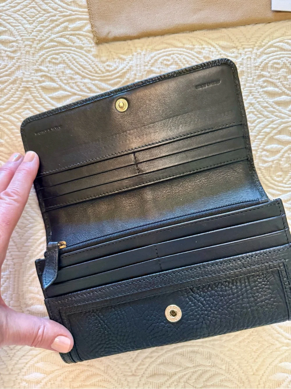 Burberry Black Pebbled Leather Long Wallet